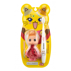 Набор детский с игрушкой SILCAMED: Детская зубная щетка "SILCAMED Серебро" 3+ мягкая в наборе с Игрушкой куклой-девочкой S1713/ Инерционной игрушкой S1614